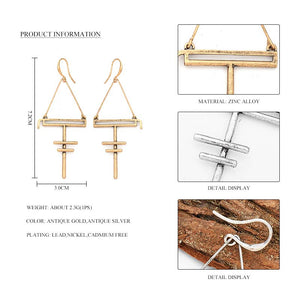 Nickel Free Ethnic Style Antique Gold Silver Geometric Dangle Earrings from Switzerland zella.ch
