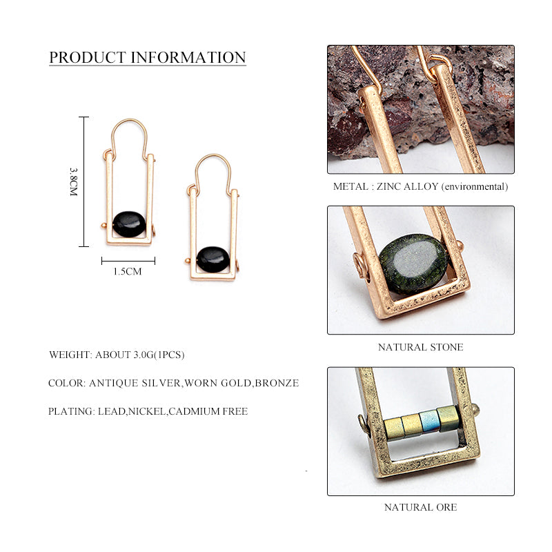 Natural Stone Ore Nickel Free Geometric Nickel Free Gold Drop Earrings from Switzerland zella.ch