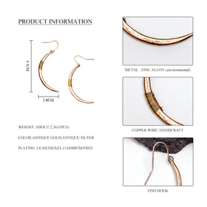 Nickel Free Moon Shape Hook Earrings in Antique Gold Silver Hematite from Switzerland zella.ch
