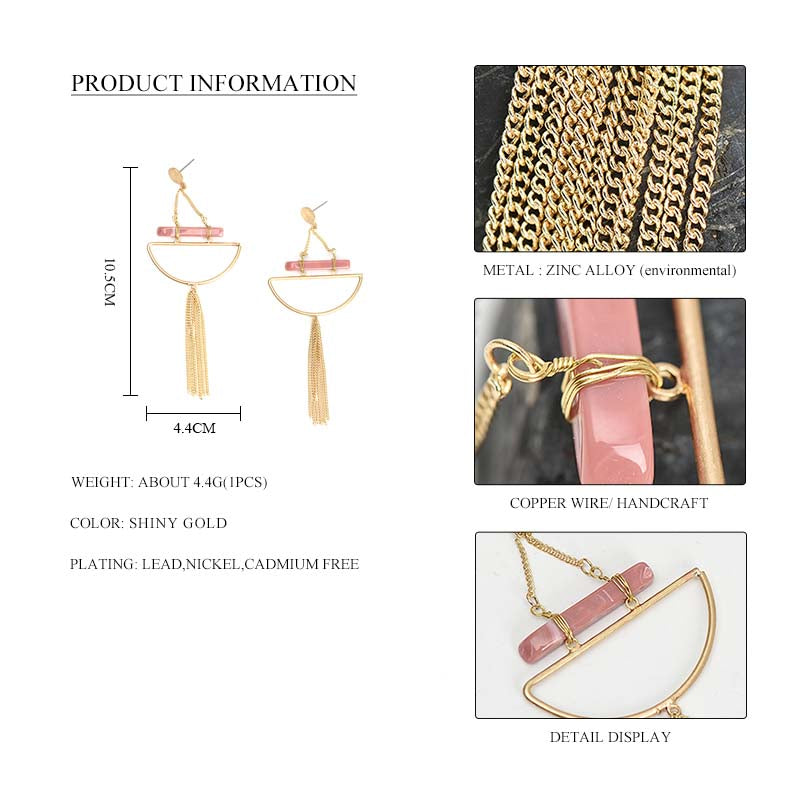 Pink Resin Nickel Free Gold Tassel Drop Earrings from Switzerland zella.ch