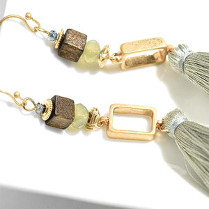 Boho Long Cotton Tassel Nickel Free Gold Metal Wooden Beads Earrings from Switzerland ZELLA.CH