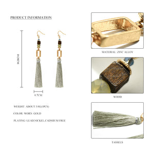 Boho Long Cotton Tassel Nickel Free Gold Metal Wooden Beads Earrings from Switzerland ZELLA.CH