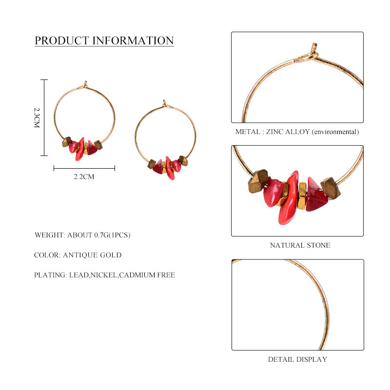 Nickel Free Red Natural Stones Gold Hoop Earrings from Switzerland ZELLA.CH