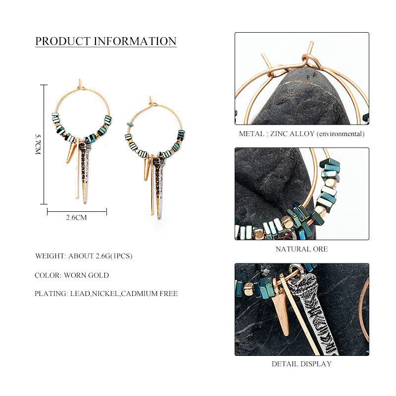 Nickel Free Gold Aztec Green Ore Beads Hoop Earrings from Switzerland zella.ch