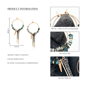 Nickel Free Gold Aztec Green Ore Beads Hoop Earrings from Switzerland zella.ch
