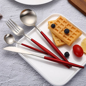 Red & Silver Stainless Steel Tableware Set - JUNA