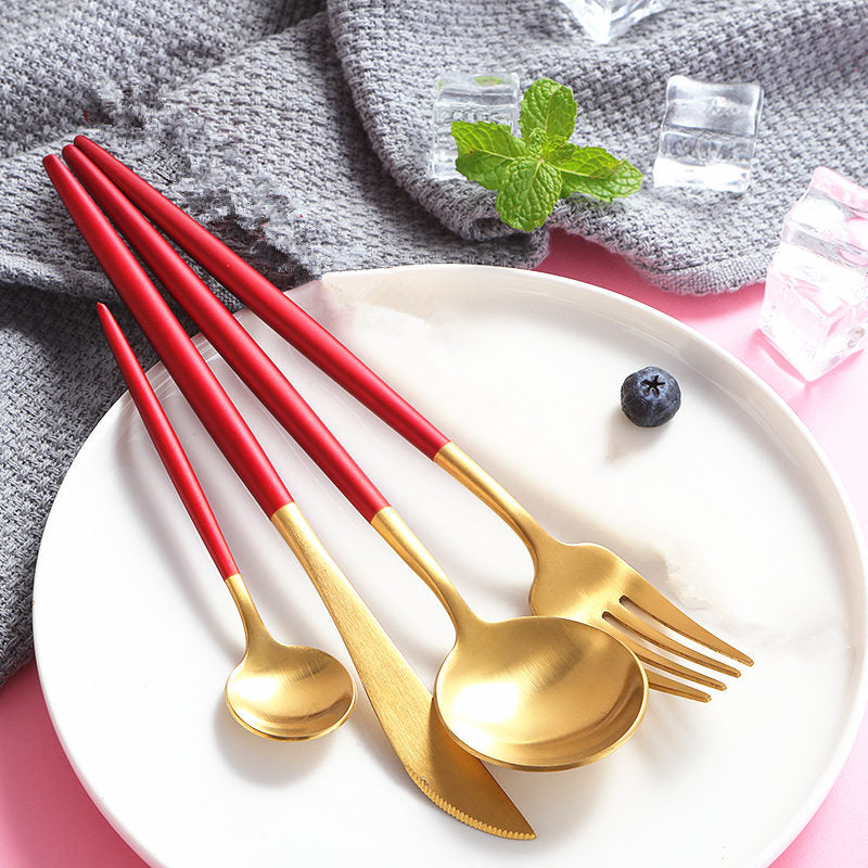 Red & Gold Stainless Steel Tableware Set - OLGA