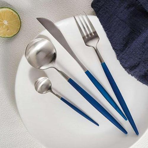 Blue & Silver Stainless Steel Tableware Set - ZOLA