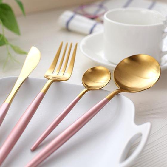 Gold & Pink Stainless Steel Tableware Set - LARA