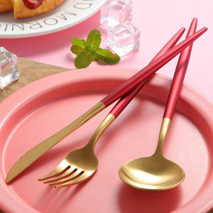 Red & Gold Stainless Steel Tableware Set - OLGA