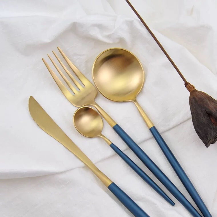 Blue & Gold Stainless Steel Tableware Set - SENA