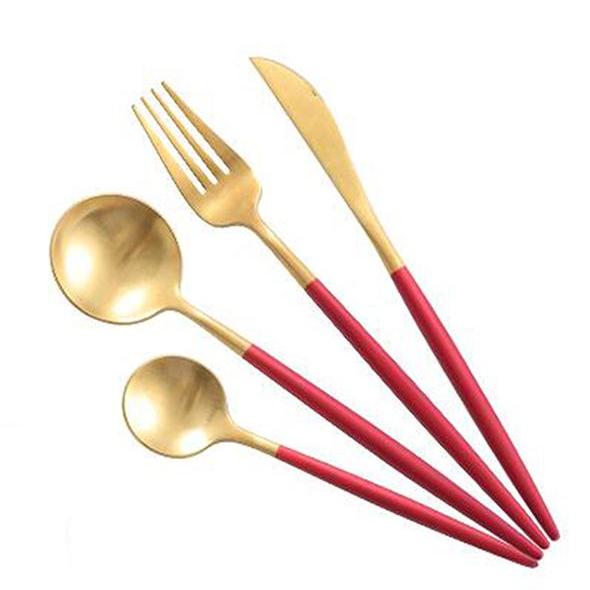 Red & Gold Stainless Steel Tableware Set - OLGA