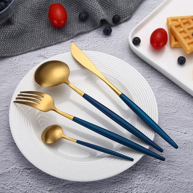 Blue & Gold Stainless Steel Tableware Set - SENA