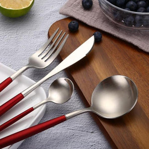 Red & Silver Stainless Steel Tableware Set - JUNA