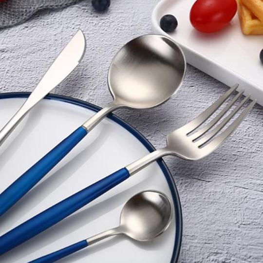 Blue & Silver Stainless Steel Tableware Set - ZOLA