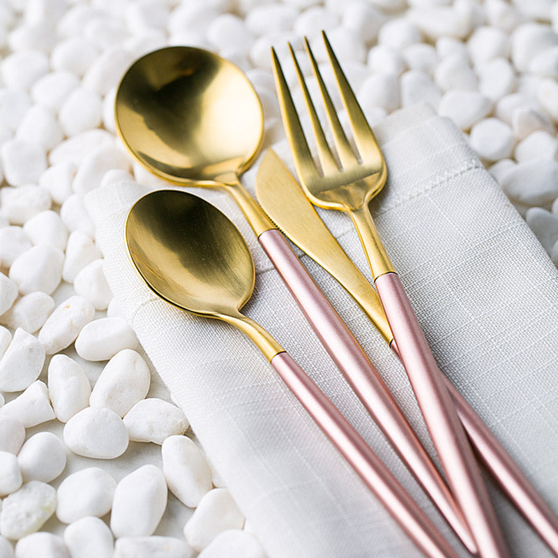 Gold & Pink Stainless Steel Tableware Set - LARA