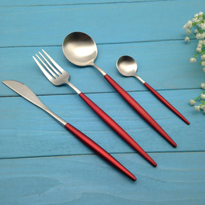 Red & Silver Stainless Steel Tableware Set - JUNA