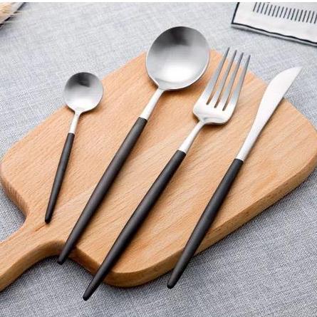 Silver & Black Stainless Steel Tableware Set - CLEA