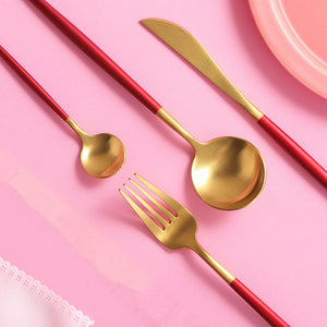 Red & Gold Stainless Steel Tableware Set - OLGA