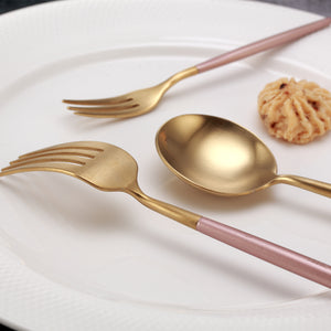 Gold & Pink Stainless Steel Tableware Set - LARA