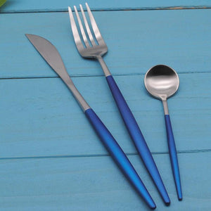 Blue & Silver Stainless Steel Tableware Set - ZOLA