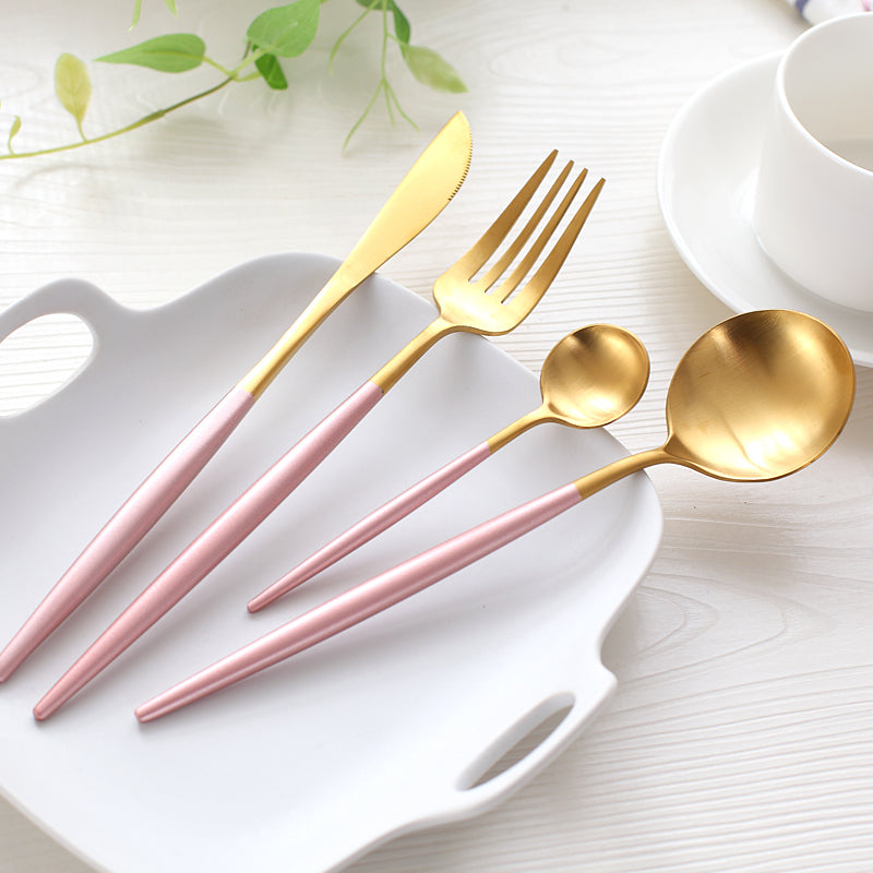 Gold & Pink Stainless Steel Tableware Set - LARA