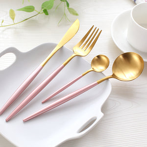 Gold & Pink Stainless Steel Tableware Set - LARA