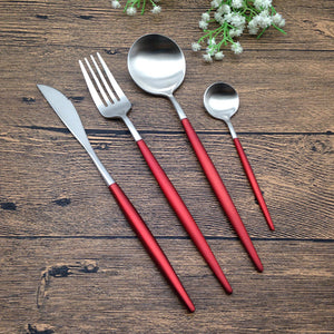 Red & Silver Stainless Steel Tableware Set - JUNA