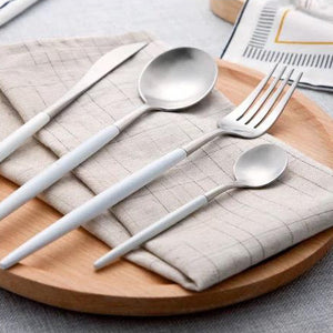 Silver & White Stainless Steel Tableware Set - LIZA