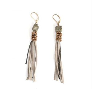 Suede Tassel Natural Stone Gold Beads Drop Earrings from Switzerland Zella.ch