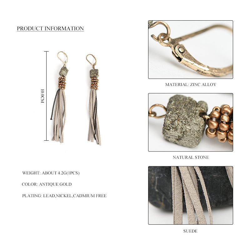 Suede Tassel Natural Stone Gold Beads Drop Earrings from Switzerland Zella.ch