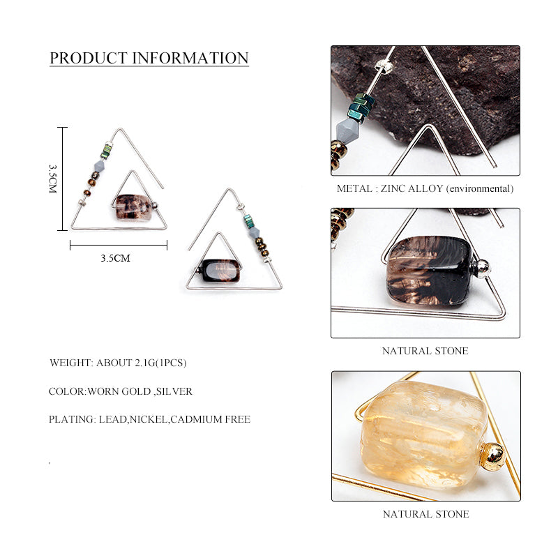 Nickel Free Gold Silver Triangle Earrings Natural Stone Quartz Stone from Switzerland zella.ch
