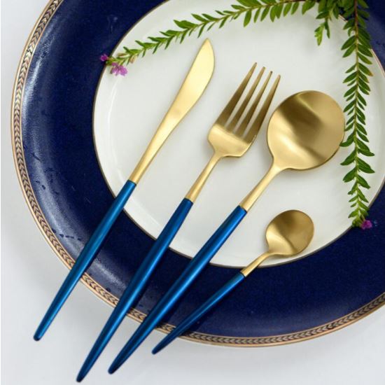 Blue & Gold Stainless Steel Tableware Set - SENA