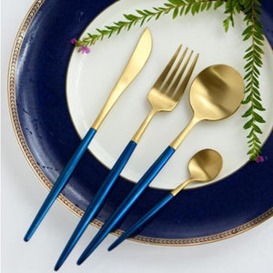 Blue & Gold Stainless Steel Tableware Set - SENA