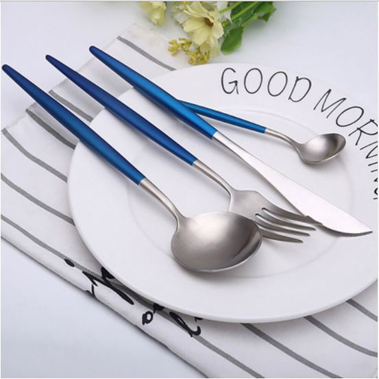 Blue & Silver Stainless Steel Tableware Set - ZOLA