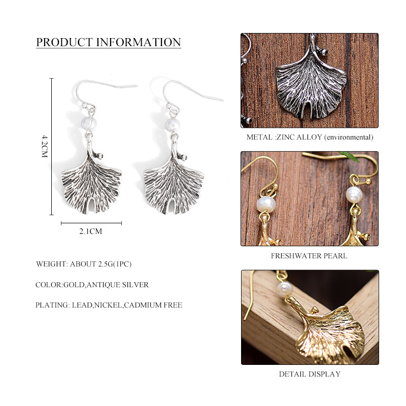 Nickel Free Metal Gold Antique Silver Leaf Earrings Natural Fresh Water Pearl from Switzerland zella.ch