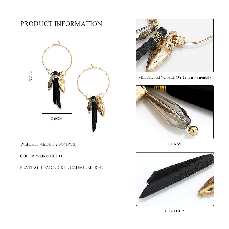 Black Leather Glass Beads Nickel Free Gold Hoop Earrings from Switzerland zella.ch