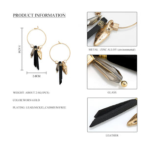 Black Leather Glass Beads Nickel Free Gold Hoop Earrings from Switzerland zella.ch