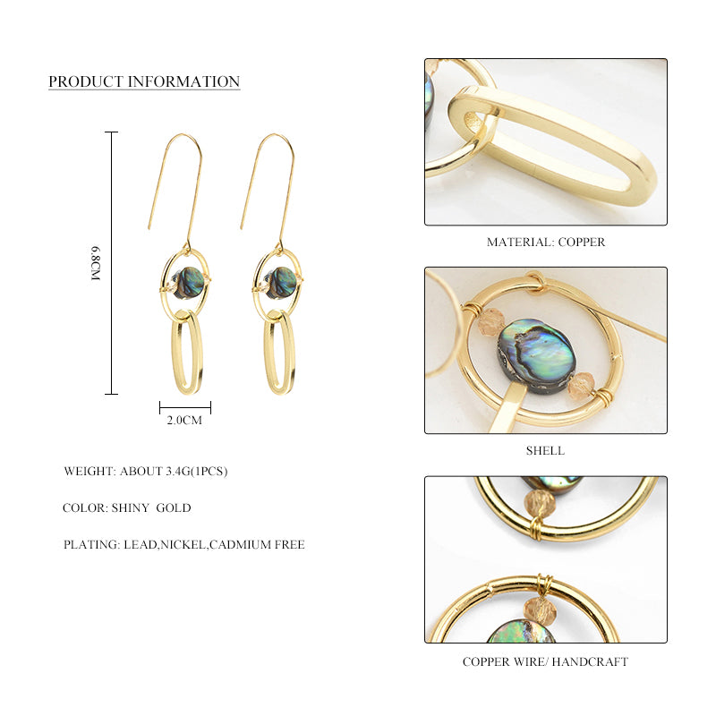 Nickel Free Gold Copper Natural Abalone Shell Dangle Earrings from Switzerland zella.ch