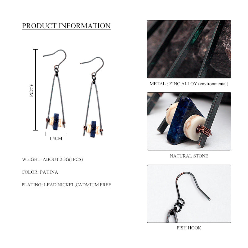 Triangle Shape Patina Natural Stone Nickel Free Drop Earrings from Switzerland zella.ch