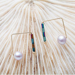 Nickel Free Gold Dangle Earrings with Fresh water Pearl and Natural Stone Beads from Switzerland