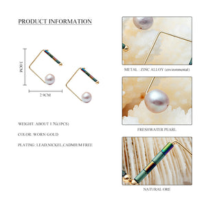 Nickel Free Gold Dangle Earrings with Fresh water Pearl and Natural Stone Beads from Switzerland