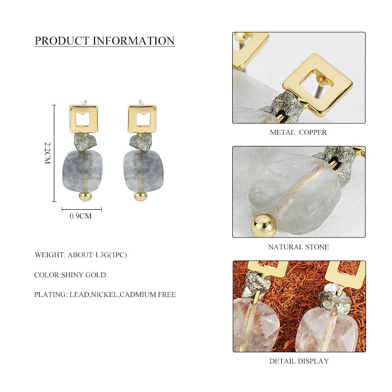 Natural Stone Nickel Free Vintage Gold Copper Square Earrings from Switzerland zella.ch