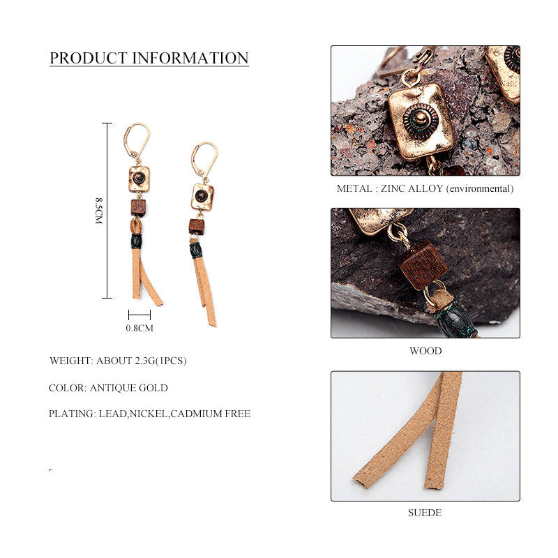 Nickel Free Brown Suede Wooden Beads Dangle Earrings from Switzerland zella.ch