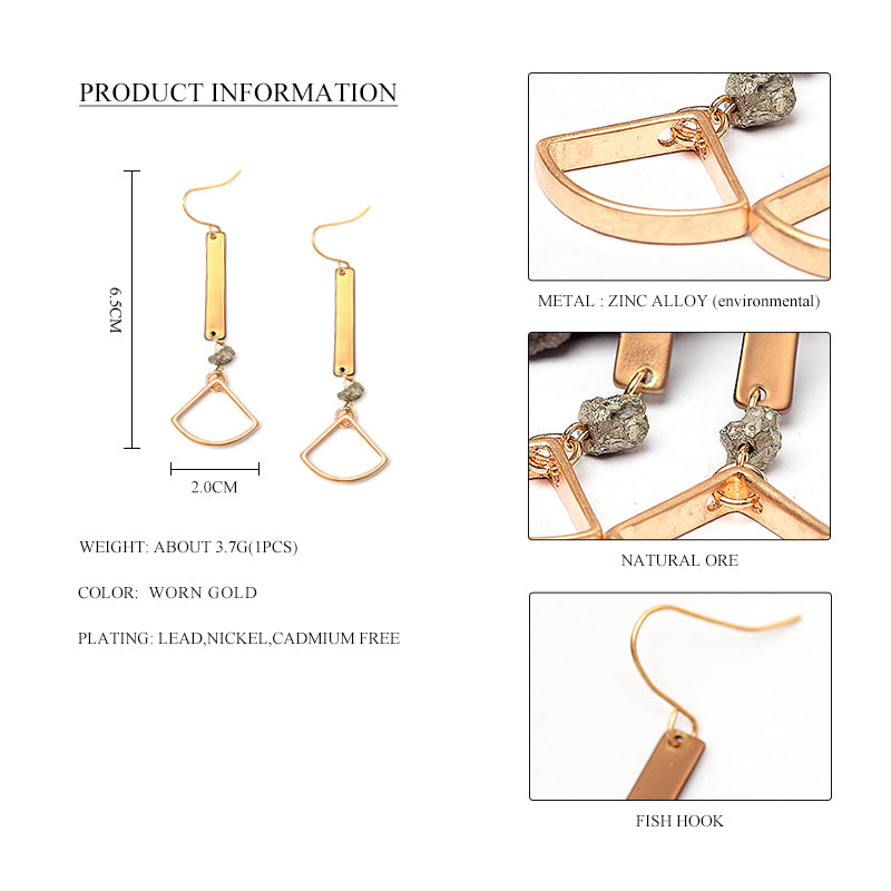 Natural Gray Stone Geometric Gold Nickel Free Dangle Earrings from Switzerland zella.ch