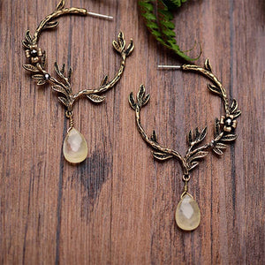 Rustic Gold Silver Flower Rhinestone Earrings Natural Stone from Switzerland Zella.ch