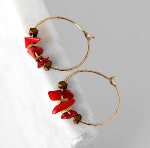 Nickel Free Red Natural Stones Gold Hoop Earrings from Switzerland ZELLA.CH