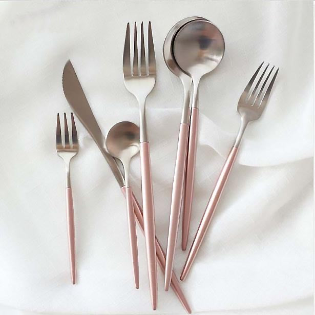 Silver & Pink Stainless Steel Tableware Set - NAVA