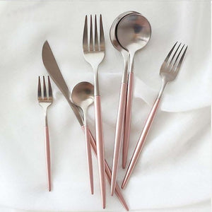 Silver & Pink Stainless Steel Tableware Set - NAVA