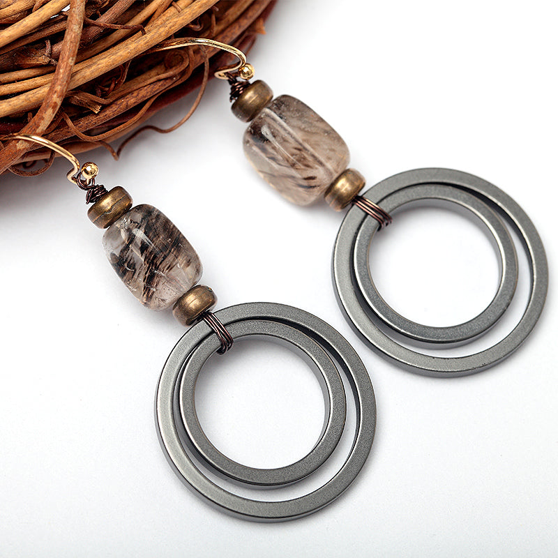 Nickel Free Natural Stone Gray Drop Earrings from Switzerland ZELLA.CH